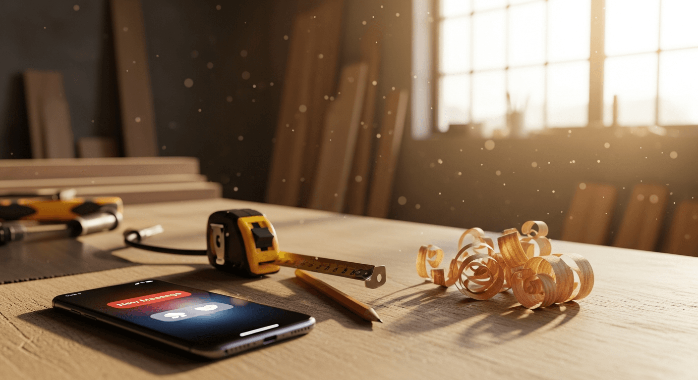 Håndværker på byggeplads der ikke kan tage telefonen – behov for telefonpasning